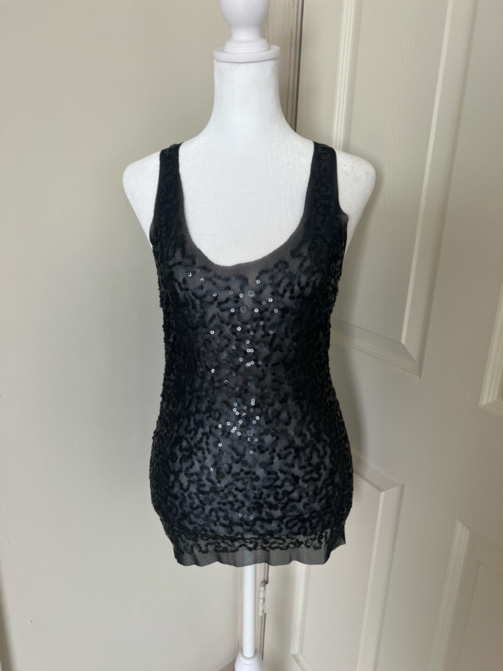 Max Studio Black Sequin Scoop Tank